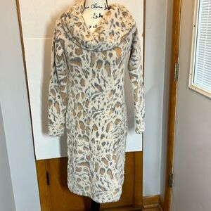 WHITE HOUSE BLACK MARKET Leopard-Print Off Shoulder Cozy Sweater Dress